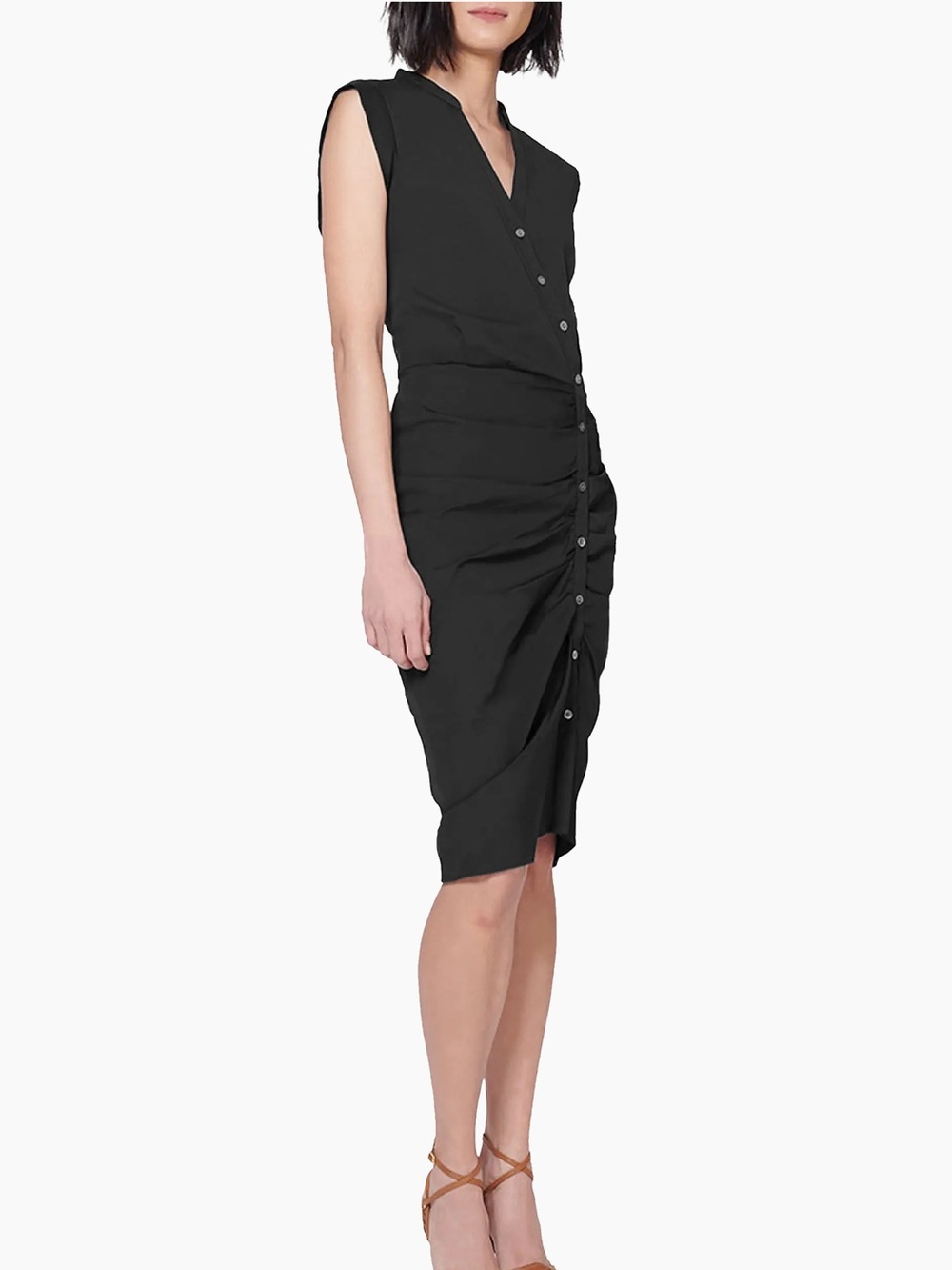Veronica Beard Bell Button-Front Ruched Shirt Dress - Picture 2 of 8